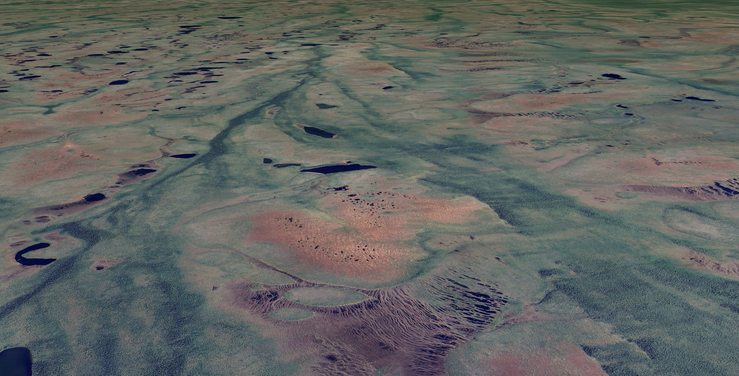 Rolling peatland terrain from above